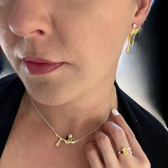 Nwot, solid sterling Bee and Honey ring with 22 K gold applied accents, sz 7 - Picture 9 of 10